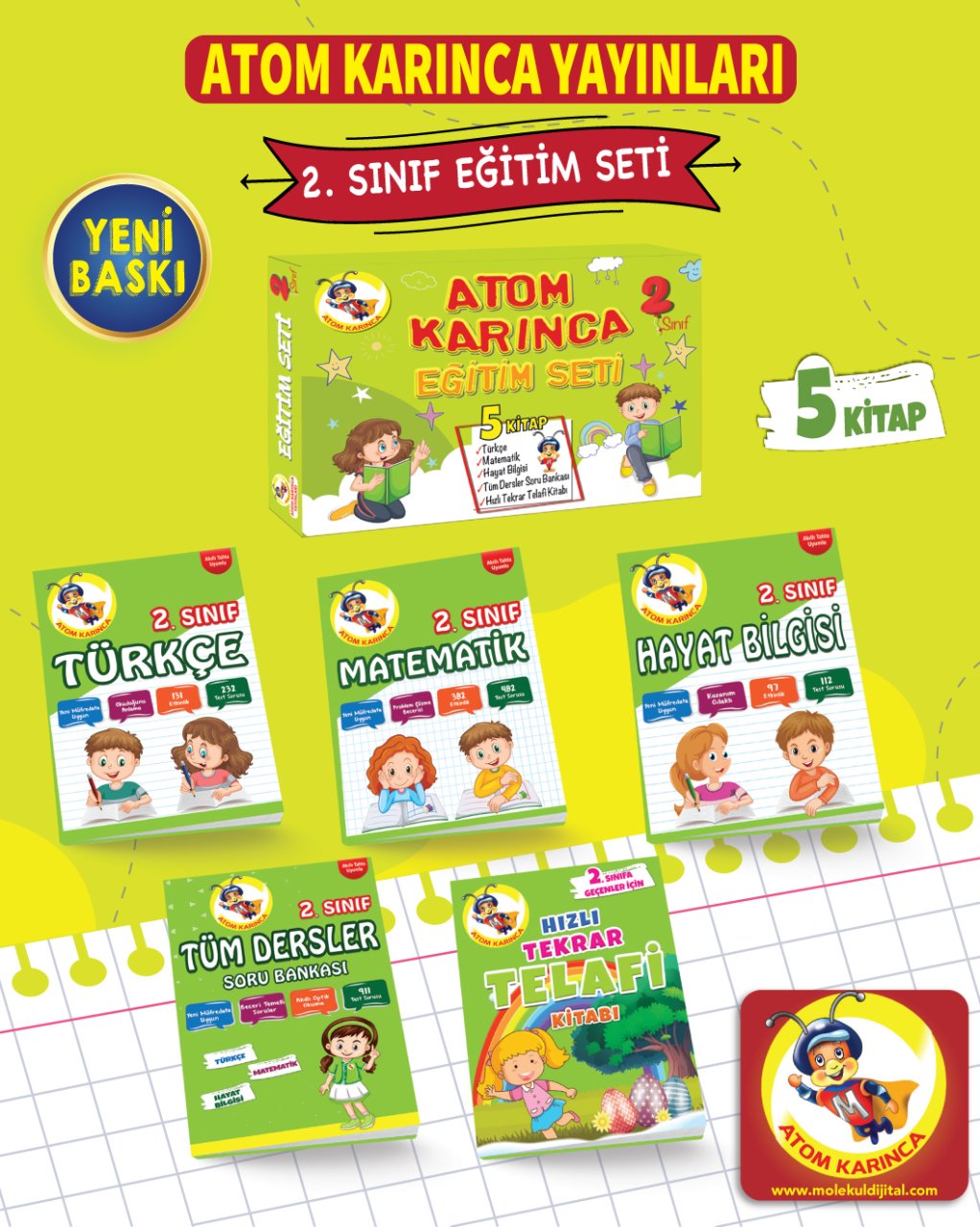2. Sınıf Eğitim Seti (5 Kitap) (Atom Karınca Yayınları)