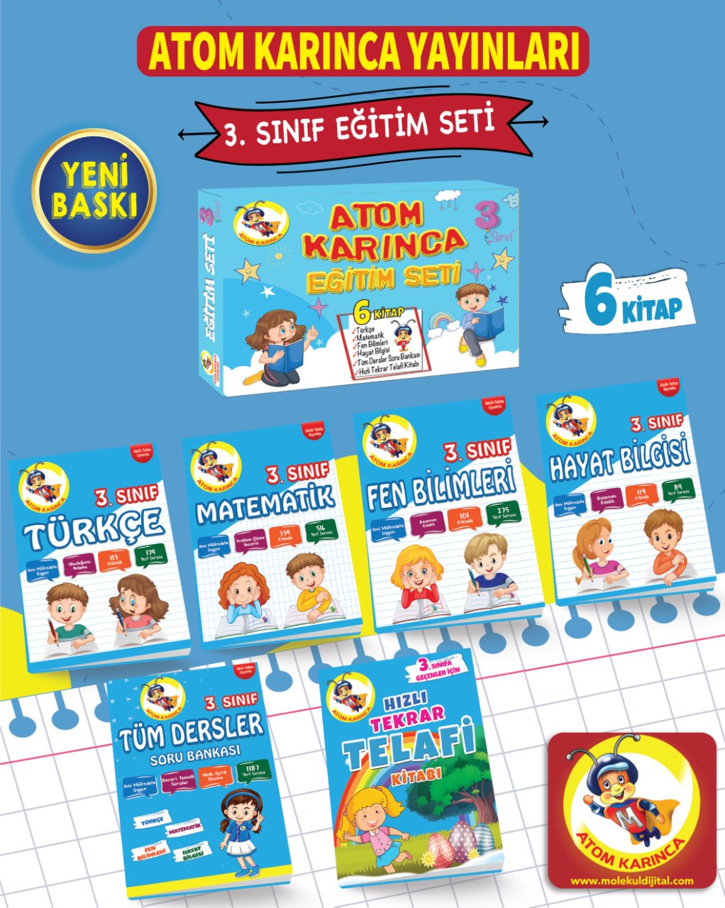3. Sınıf Eğitim Seti (6 Kitap) (Atom Karınca Yayınları)