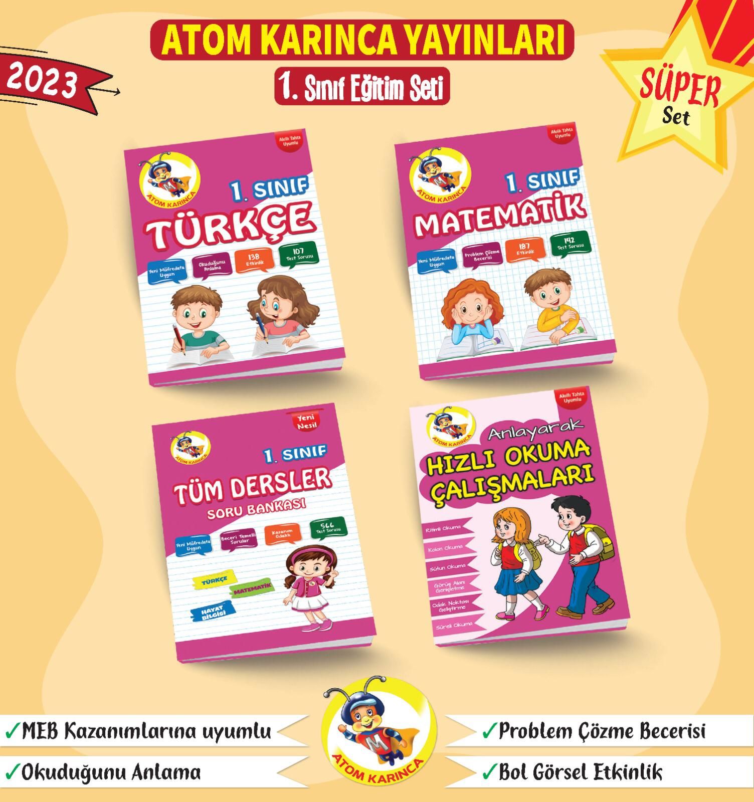 1. Sınıf Eğitim Seti Süper Set (4 Kitap) (Atom Karınca Yayınları)