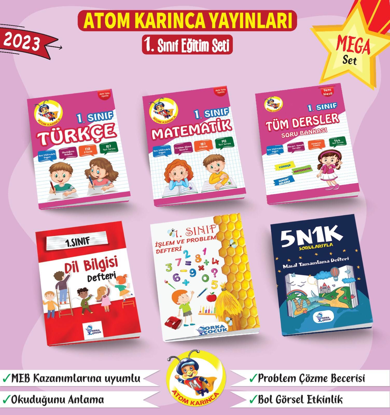1. Sınıf Eğitim Seti Mega Set (6 Kitap) (Atom Karınca Yayınları)