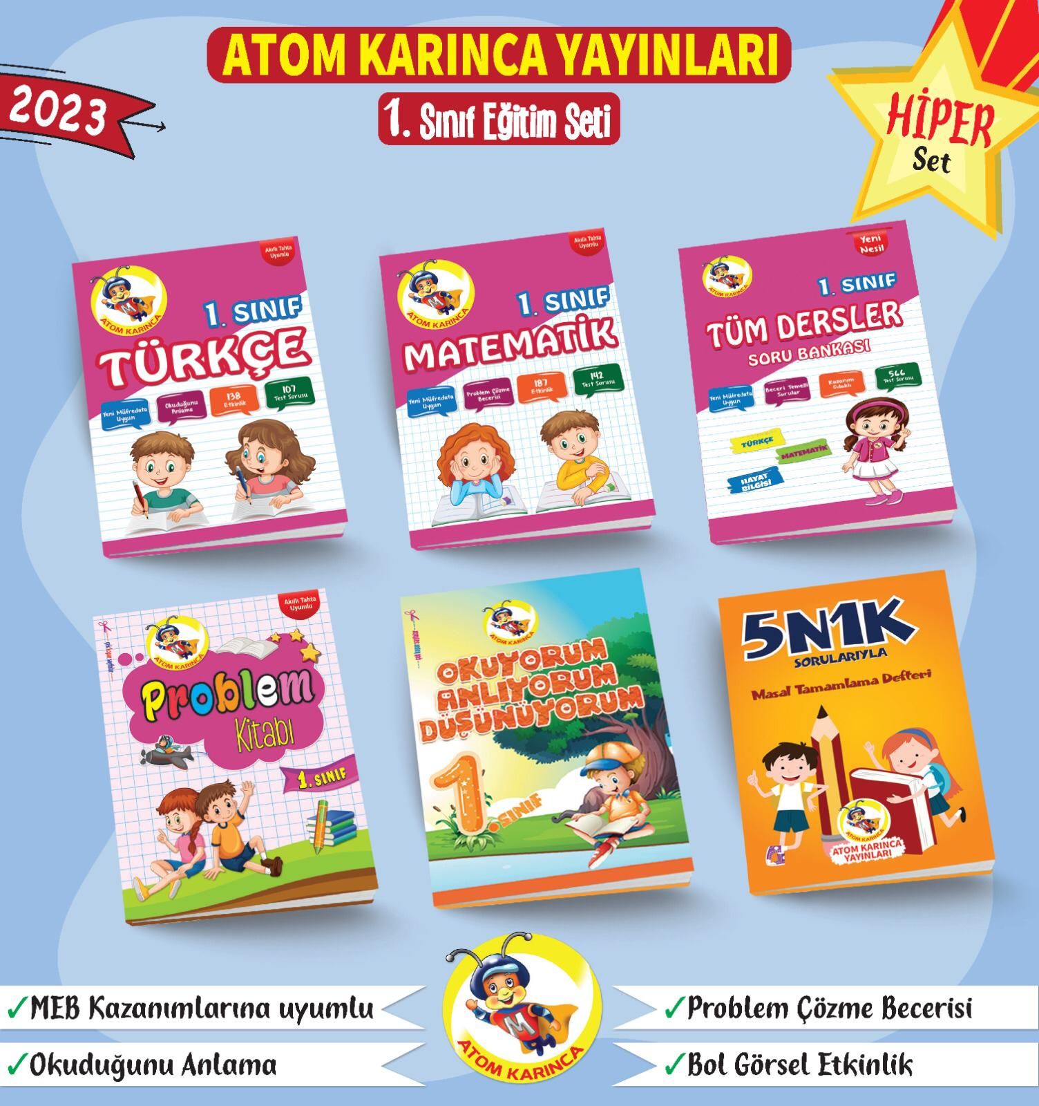 1. Sınıf Eğitim Seti Hiper Set (6 Kitap) (Atom Karınca Yayınları)
