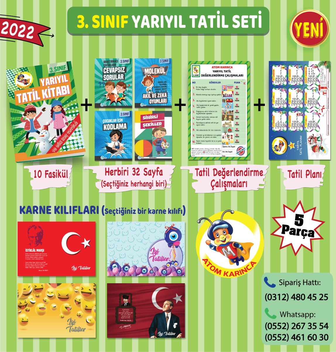 3. SINIF YARIYIL TATİL SETİ-5 PARÇA (Atom Karınca)