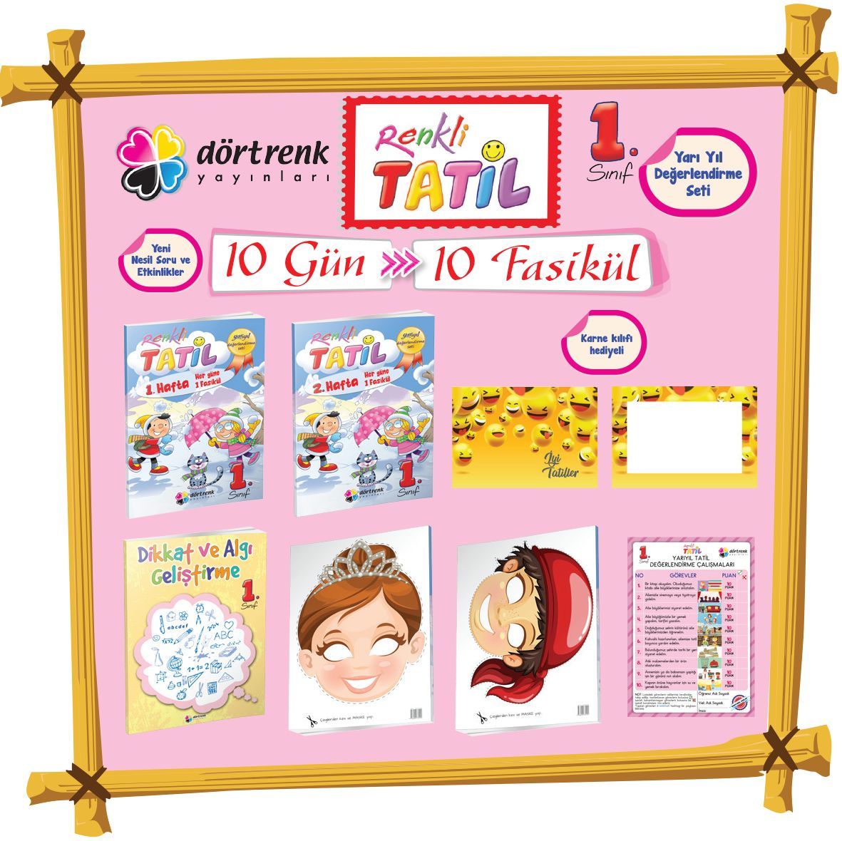 1. SINIF RENKLİ TATİL YARI YIL DEĞERLENDİRME SETİ-DÖRTRENK YAYINLARI