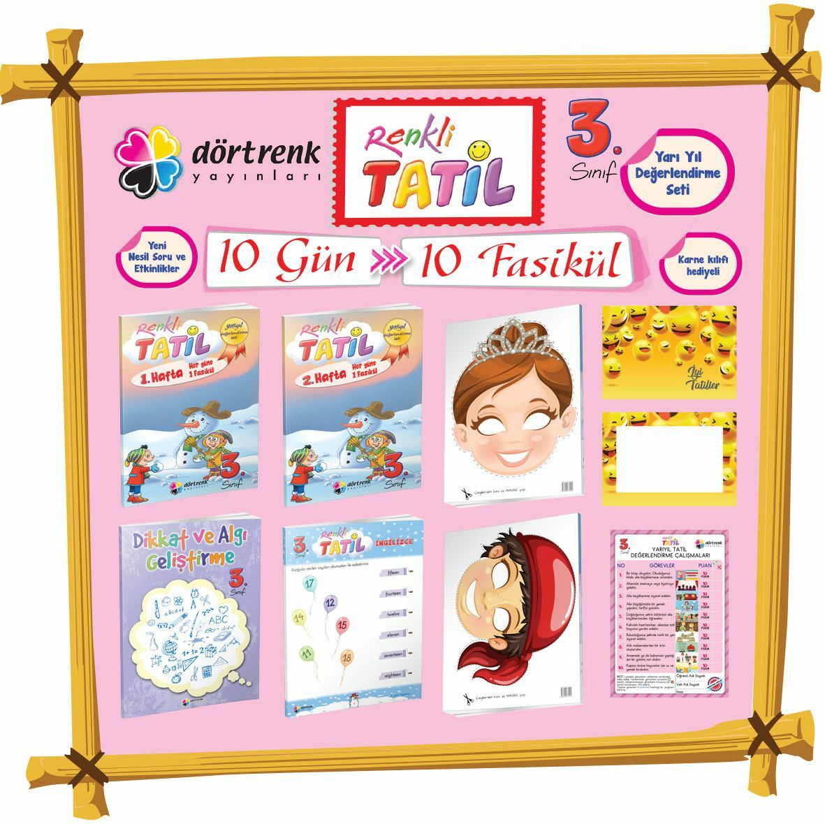 3. SINIF RENKLİ TATİL YARI YIL DEĞERLENDİRME SETİ